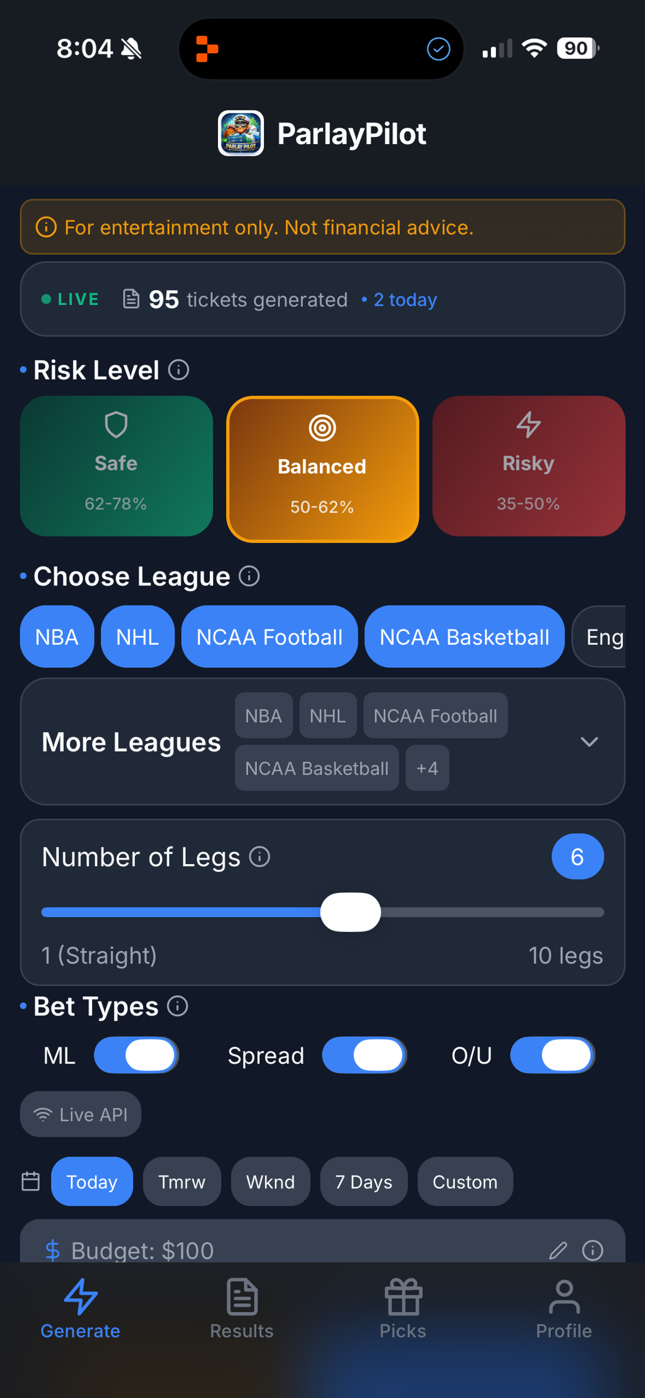 Generate smart parlays