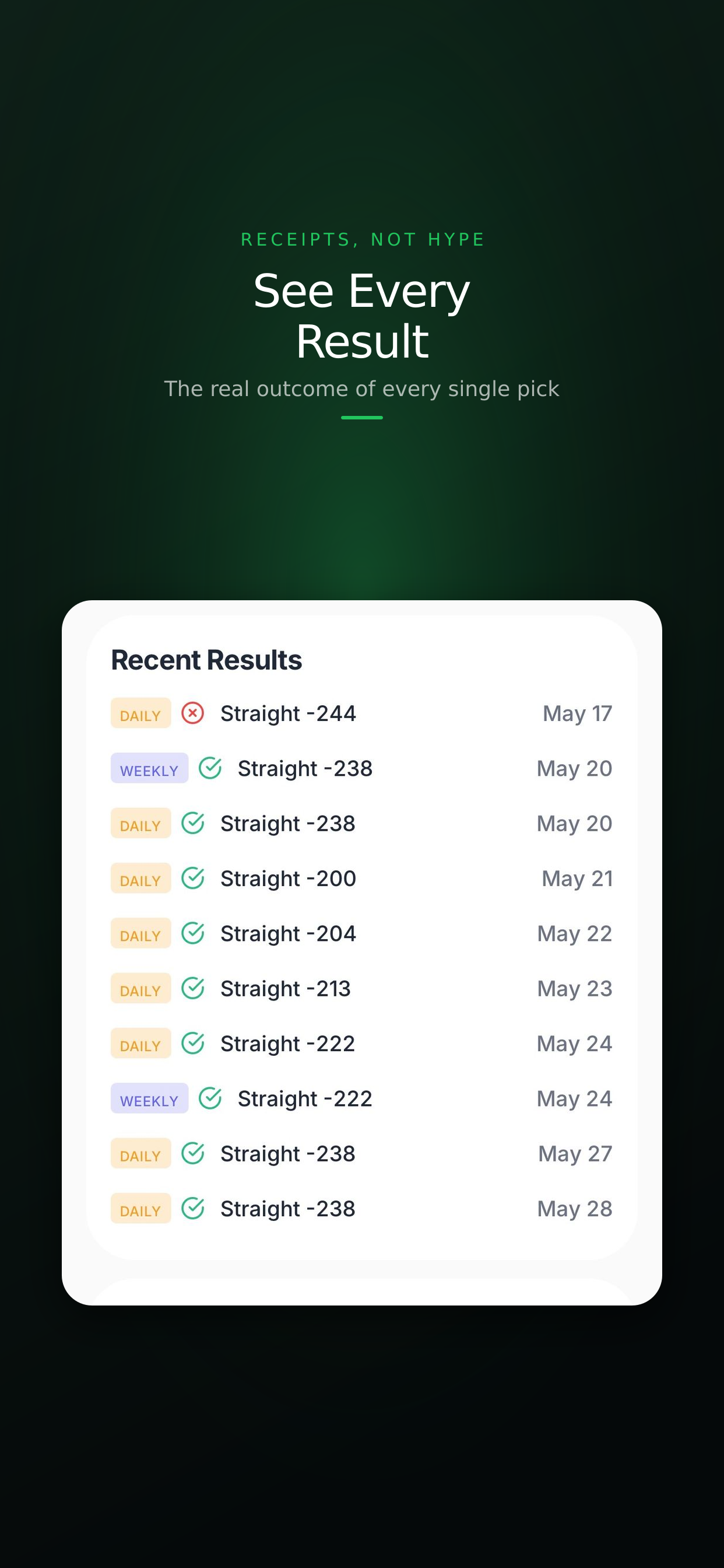 See every result — the real outcome of every projection